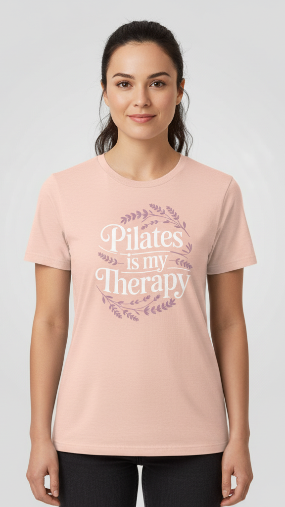 "Pilates Is My Therapy" Whimsical Floral T-shirt