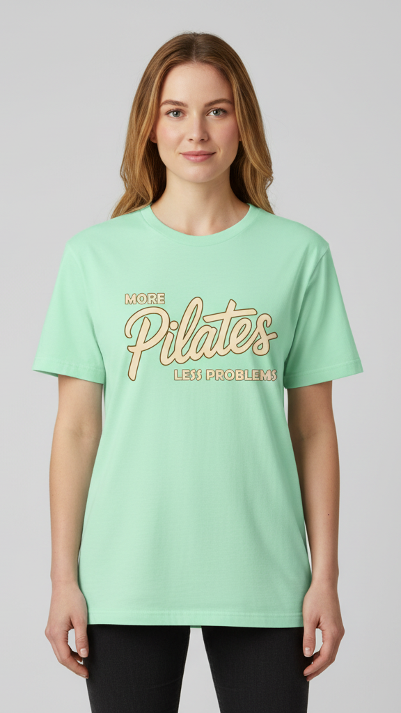 "More Pilates Less Problems" Retro Script & Block T-shirt