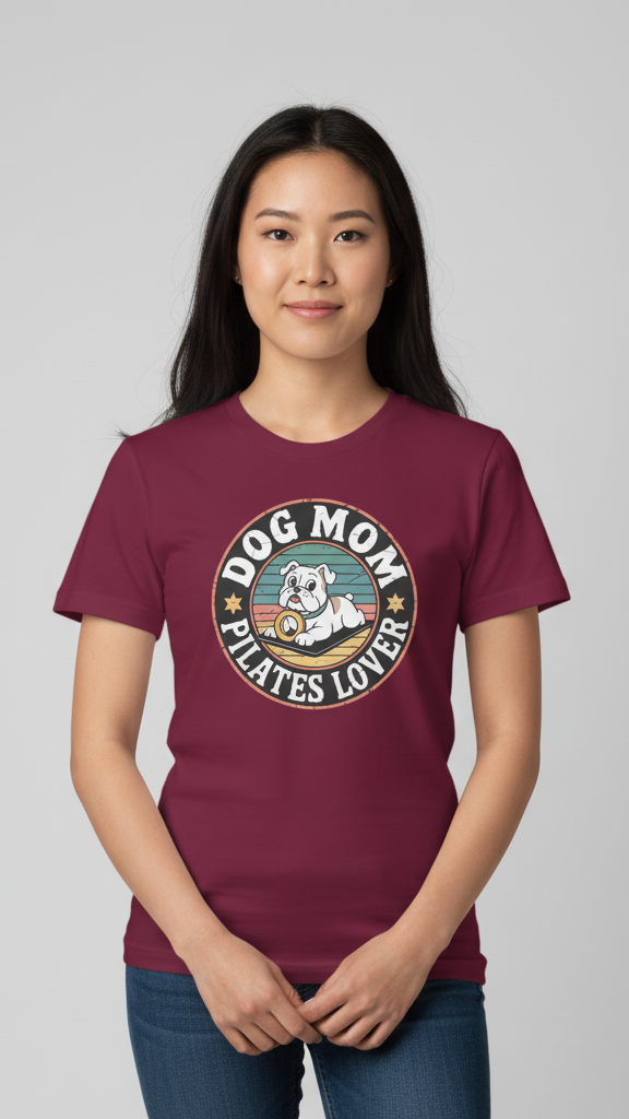 "Dog Mom Pilates Lover" Retro Emblem T-shirt