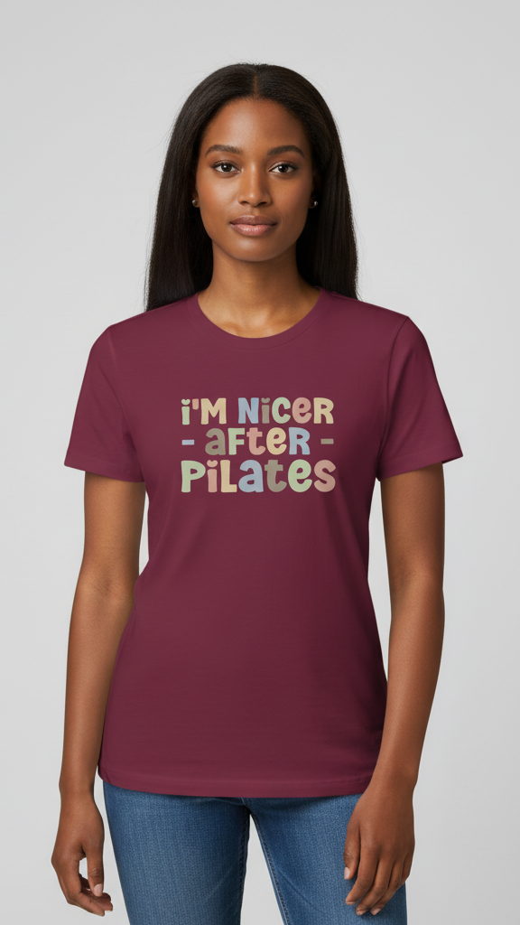 "I'm Nicer After Pilates" Whimsical Pastel T-shirt