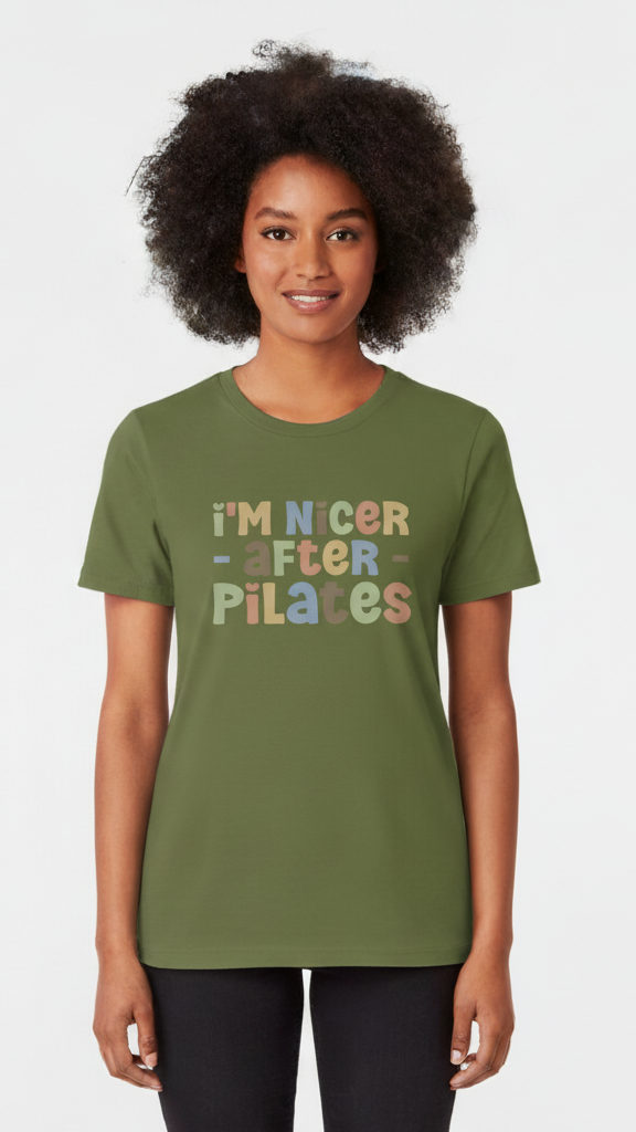 "I'm Nicer After Pilates" Whimsical Pastel T-shirt