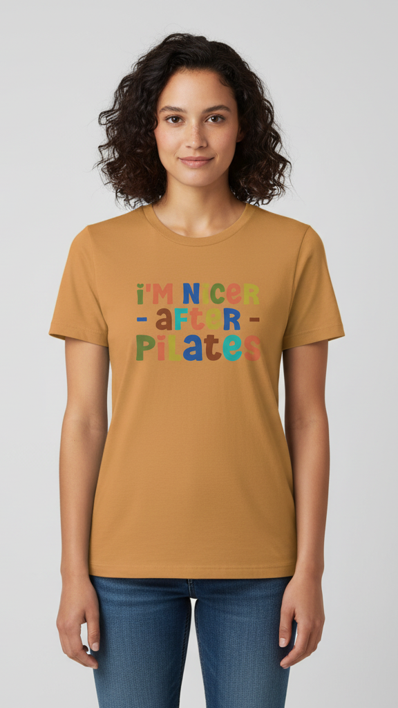 "I'm Nicer After Pilates" Whimsical Pastel T-shirt