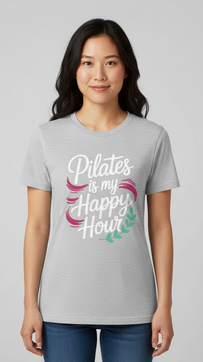 "Pilates Is My Happy Hour" Whimsical Brushstroke T-shirt