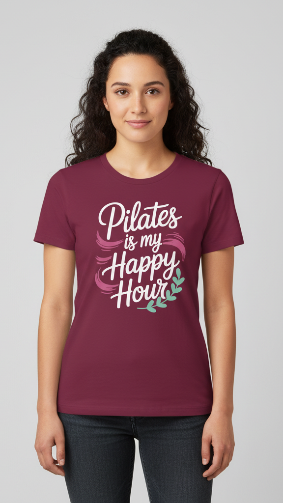 "Pilates Is My Happy Hour" Whimsical Brushstroke T-shirt