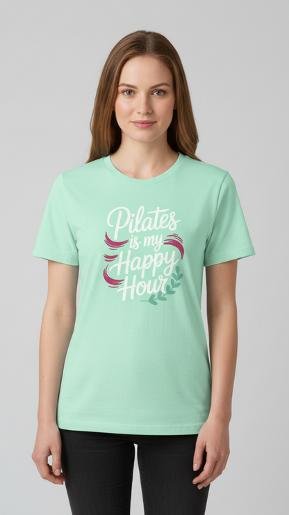 "Pilates Is My Happy Hour" Whimsical Brushstroke T-shirt