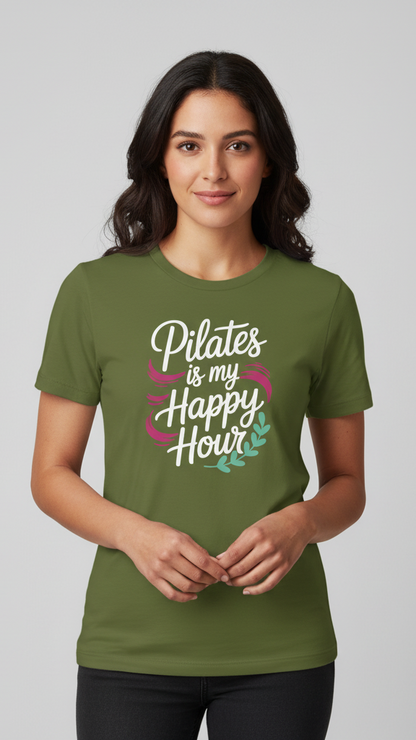 "Pilates Is My Happy Hour" Whimsical Brushstroke T-shirt