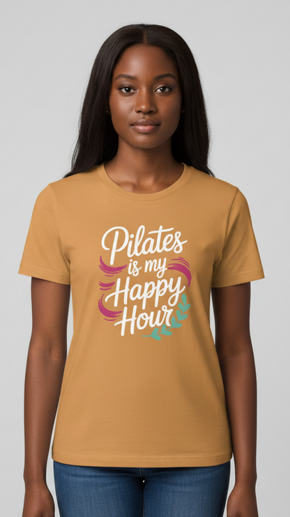 "Pilates Is My Happy Hour" Whimsical Brushstroke T-shirt
