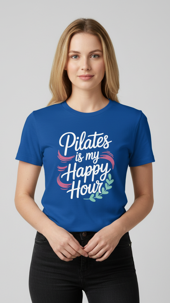 "Pilates Is My Happy Hour" Whimsical Brushstroke T-shirt