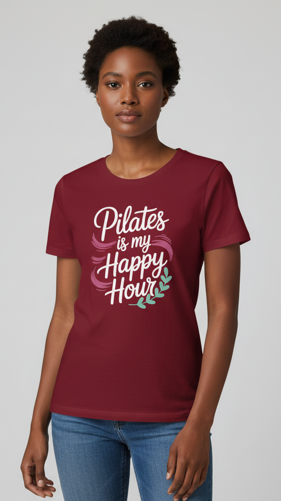 "Pilates Is My Happy Hour" Whimsical Brushstroke T-shirt