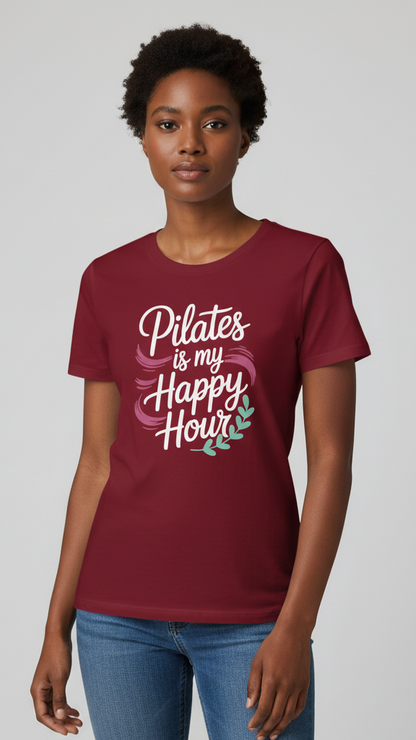 "Pilates Is My Happy Hour" Whimsical Brushstroke T-shirt