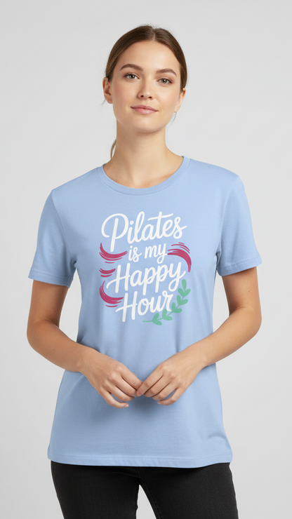 "Pilates Is My Happy Hour" Whimsical Brushstroke T-shirt