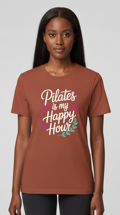 "Pilates Is My Happy Hour" Whimsical Brushstroke T-shirt
