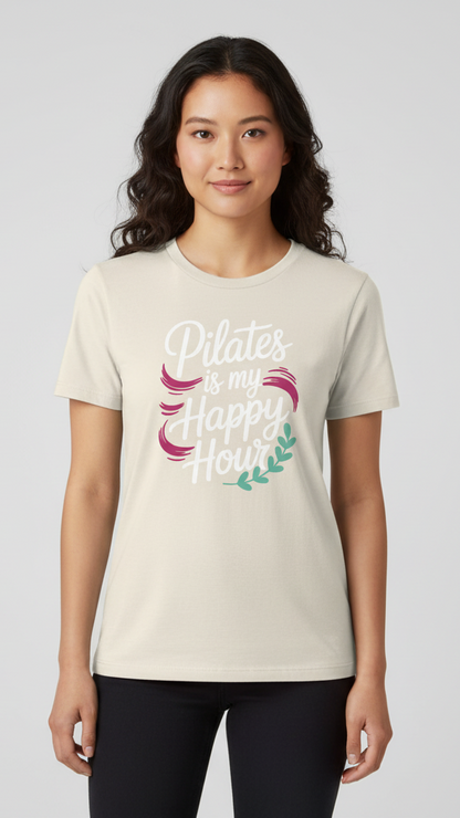 "Pilates Is My Happy Hour" Whimsical Brushstroke T-shirt