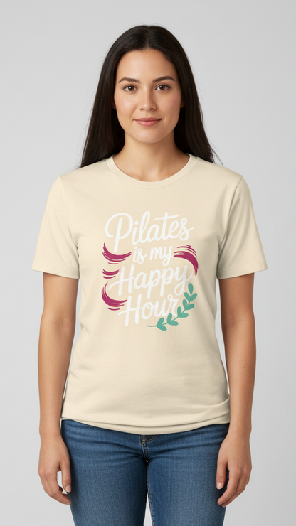 "Pilates Is My Happy Hour" Whimsical Brushstroke T-shirt