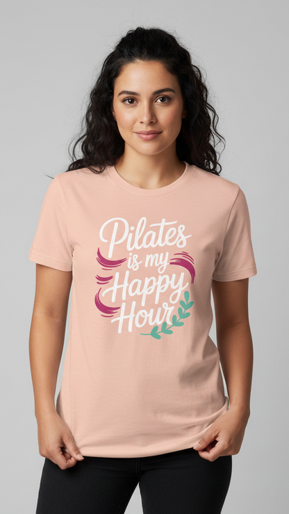 "Pilates Is My Happy Hour" Whimsical Brushstroke T-shirt