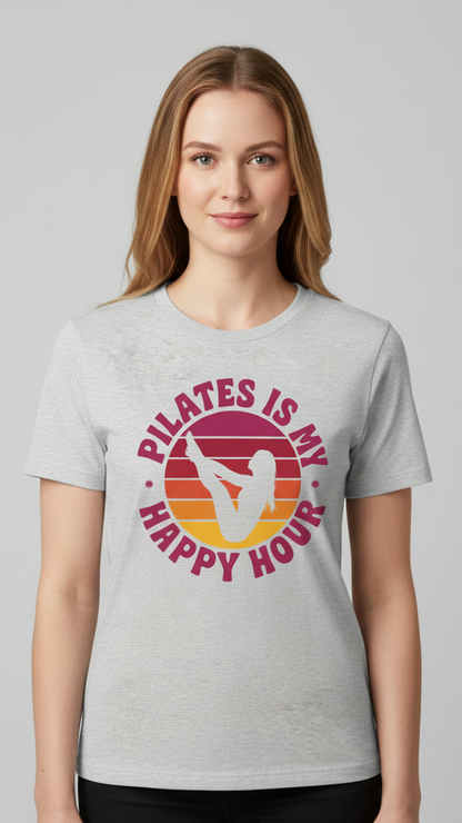 "Pilates Is My Happy Hour" Retro Sunset T-shirt