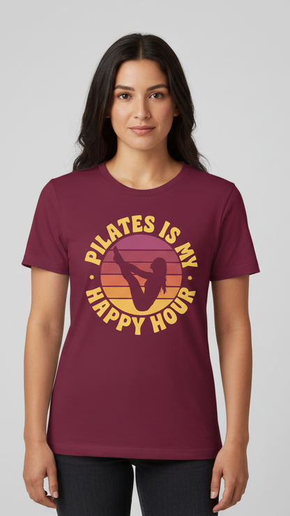 "Pilates Is My Happy Hour" Retro Sunset T-shirt
