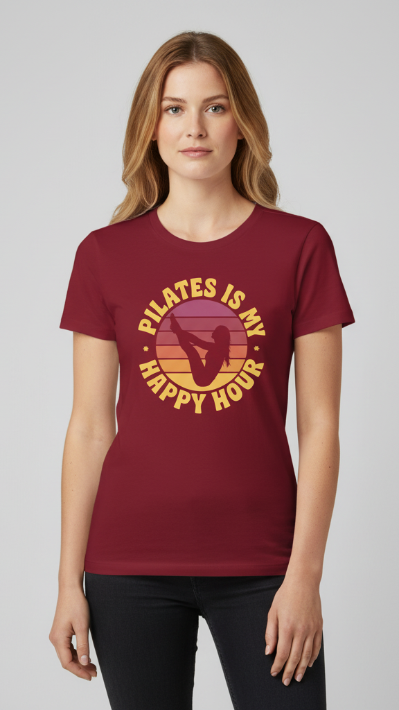 "Pilates Is My Happy Hour" Retro Sunset T-shirt