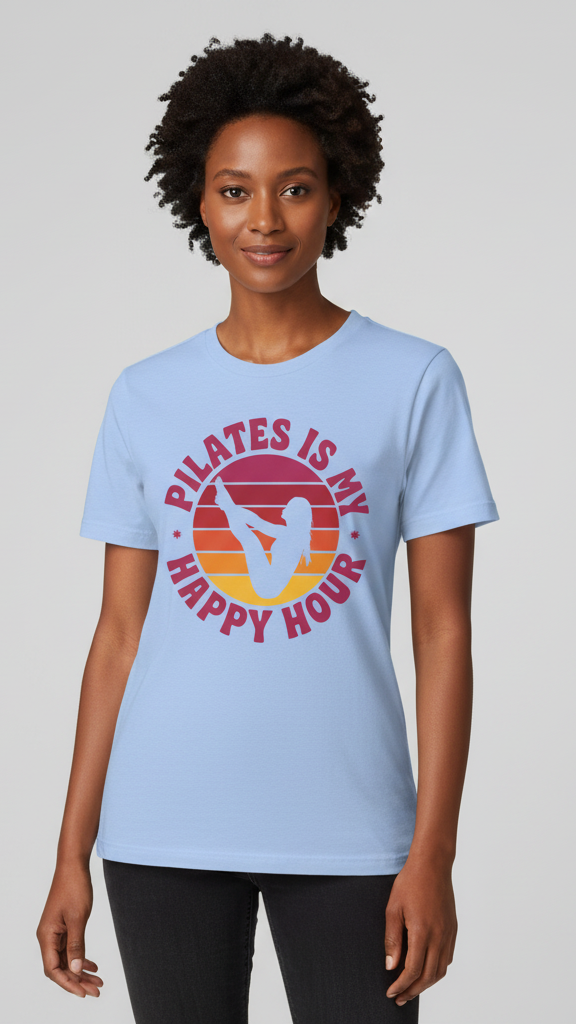 "Pilates Is My Happy Hour" Retro Sunset T-shirt