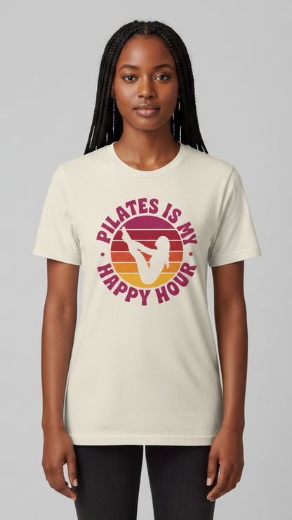 "Pilates Is My Happy Hour" Retro Sunset T-shirt