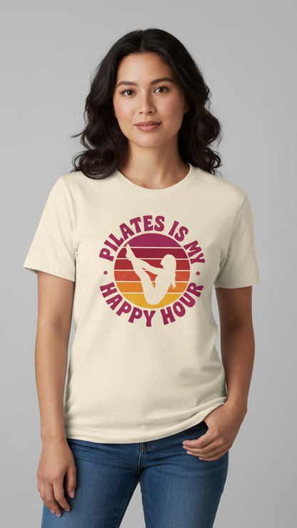 "Pilates Is My Happy Hour" Retro Sunset T-shirt