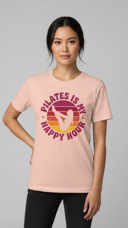 "Pilates Is My Happy Hour" Retro Sunset T-shirt