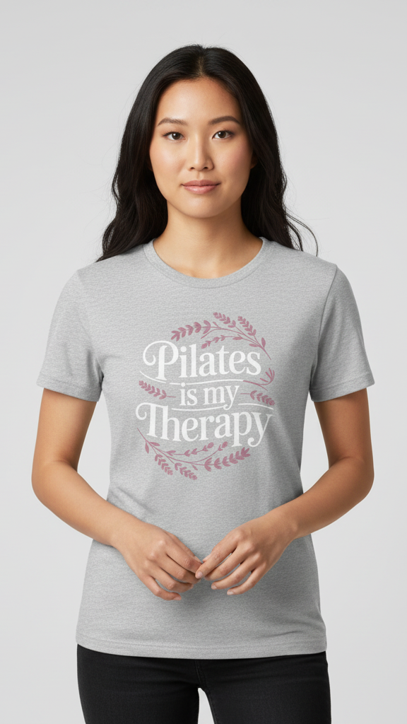 "Pilates Is My Therapy" Whimsical Floral T-shirt