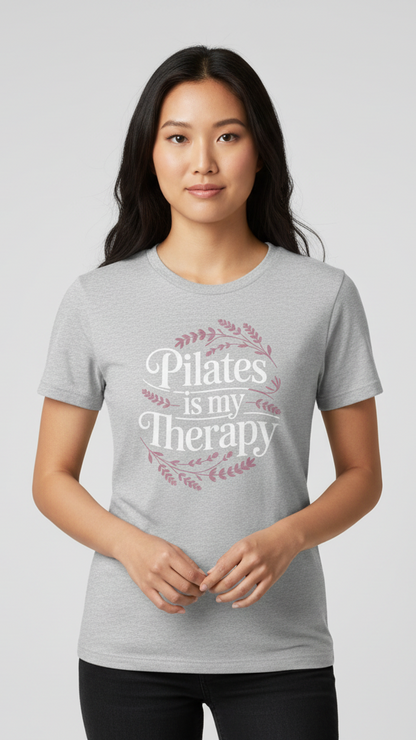 "Pilates Is My Therapy" Whimsical Floral T-shirt