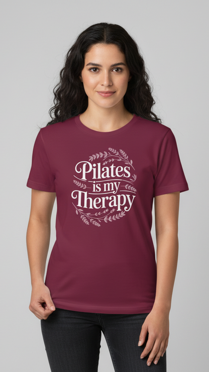 "Pilates Is My Therapy" Whimsical Floral T-shirt