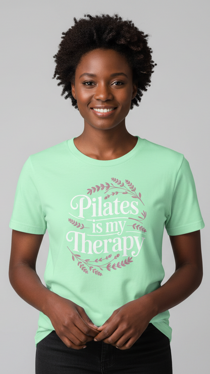 "Pilates Is My Therapy" Whimsical Floral T-shirt