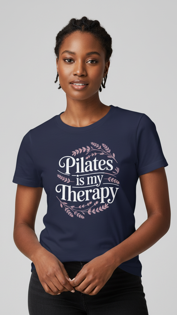 "Pilates Is My Therapy" Whimsical Floral T-shirt