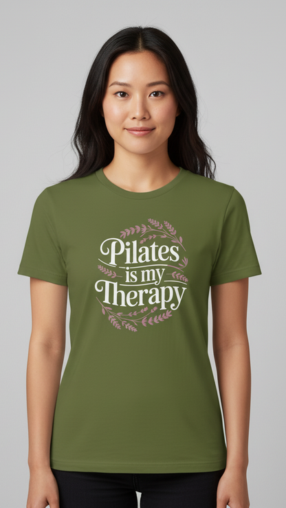 "Pilates Is My Therapy" Whimsical Floral T-shirt