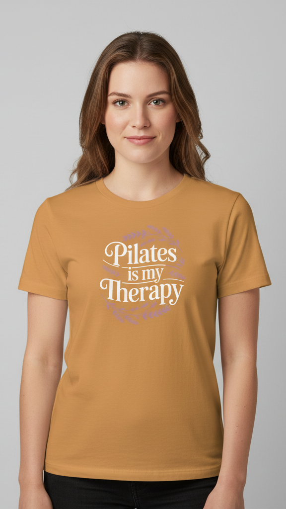 "Pilates Is My Therapy" Whimsical Floral T-shirt