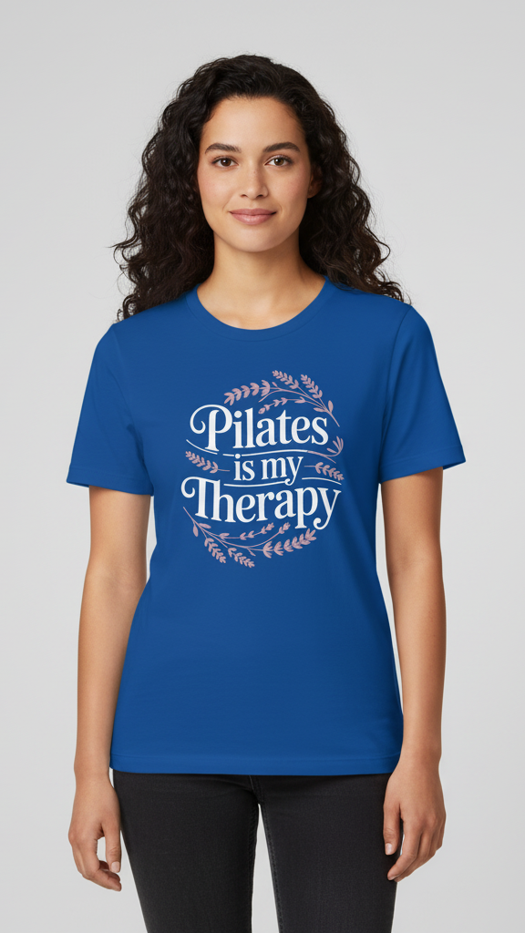 "Pilates Is My Therapy" Whimsical Floral T-shirt
