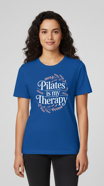 "Pilates Is My Therapy" Whimsical Floral T-shirt