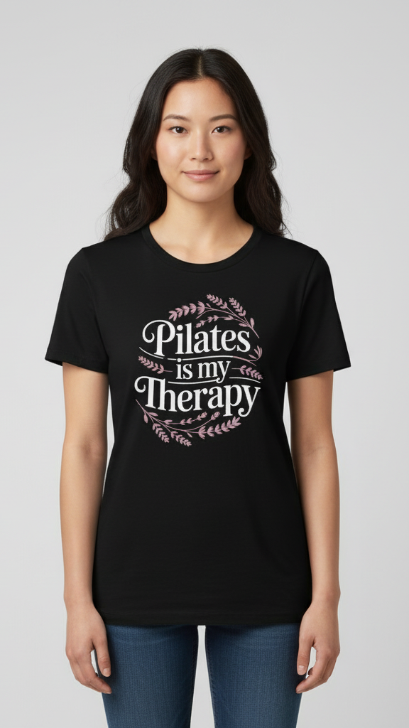 "Pilates Is My Therapy" Whimsical Floral T-shirt