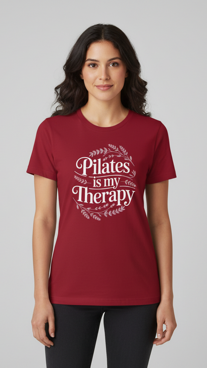 "Pilates Is My Therapy" Whimsical Floral T-shirt