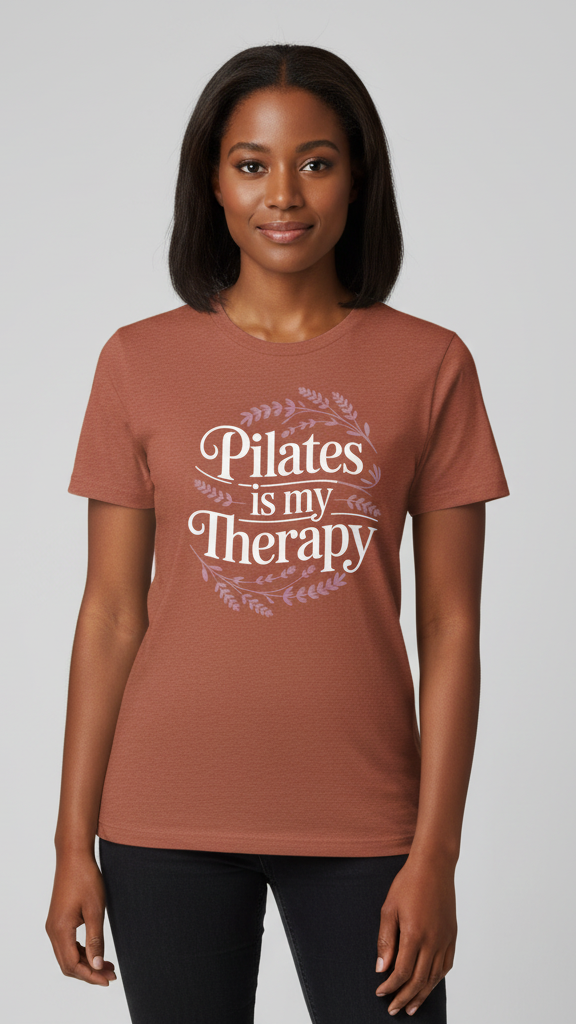 "Pilates Is My Therapy" Whimsical Floral T-shirt