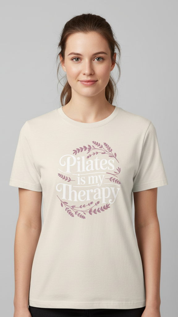"Pilates Is My Therapy" Whimsical Floral T-shirt