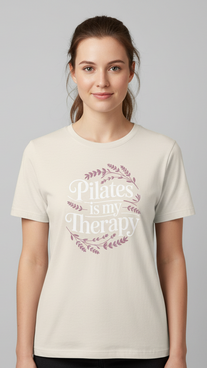 "Pilates Is My Therapy" Whimsical Floral T-shirt