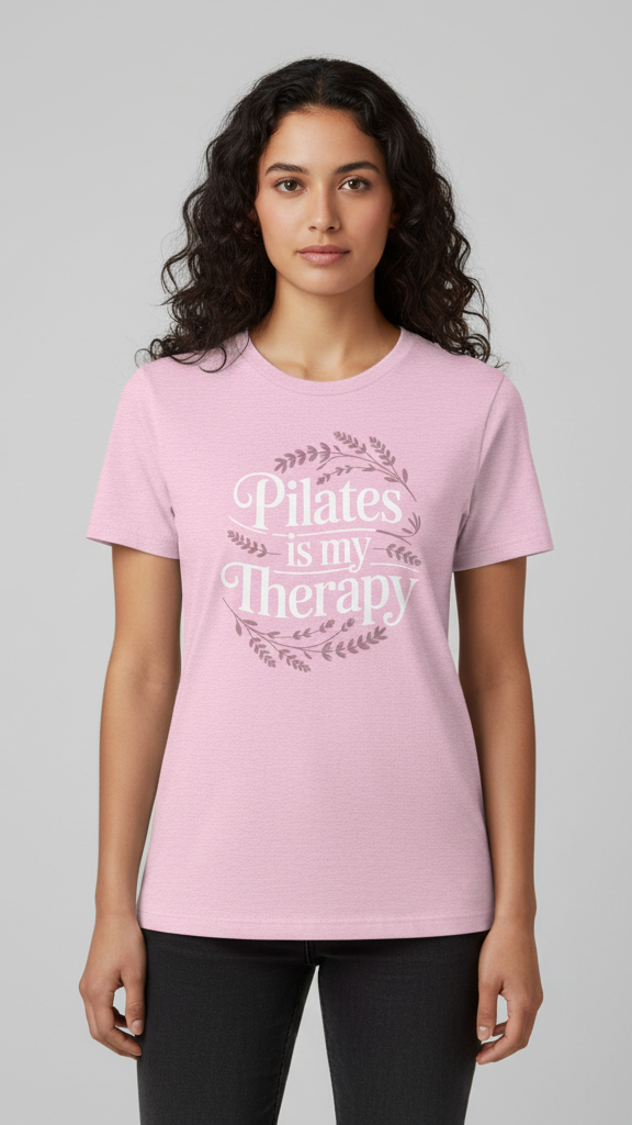 "Pilates Is My Therapy" Whimsical Floral T-shirt