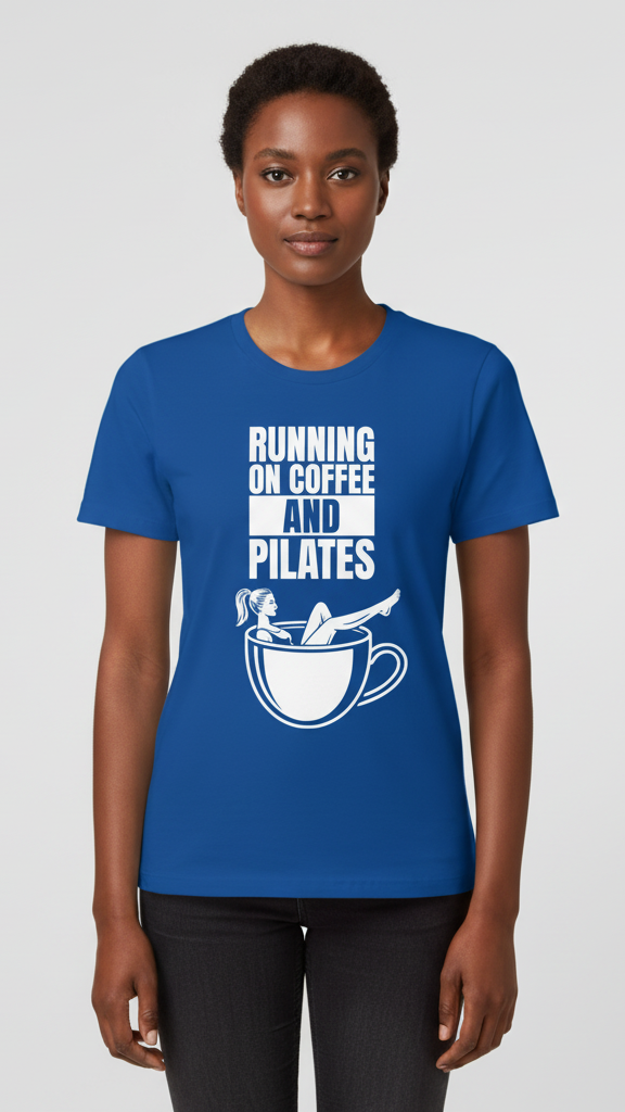 "Running On Coffee And Pilates" Whimsical Illustration T-shirt