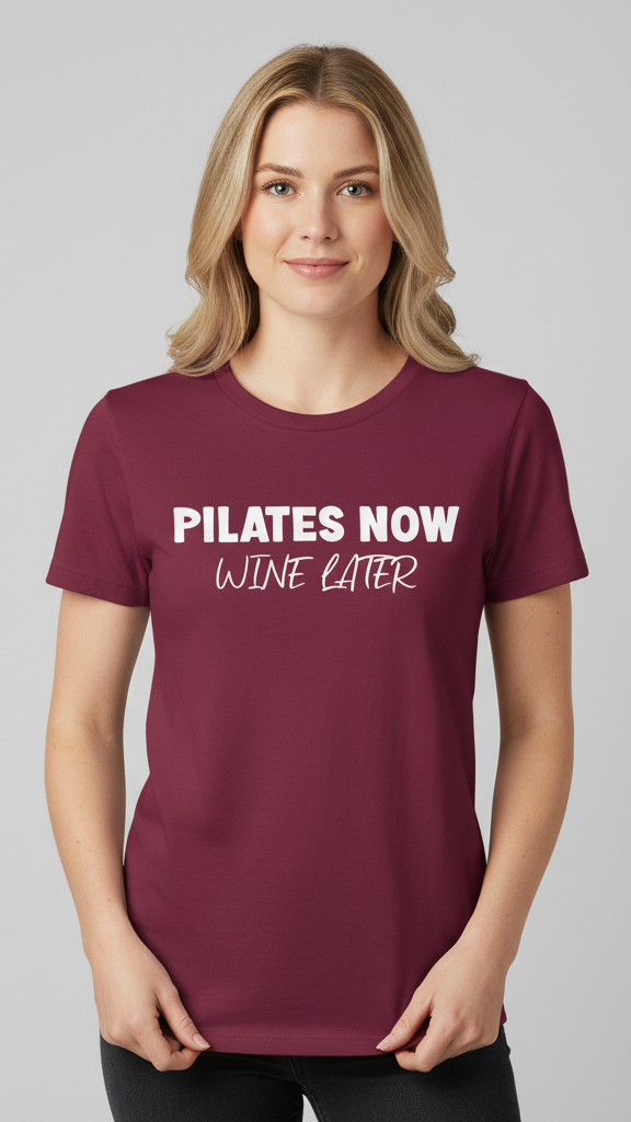 "Pilates Now Wine Later" Playful T-shirt
