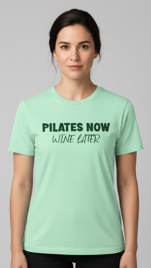 "Pilates Now Wine Later" Playful T-shirt