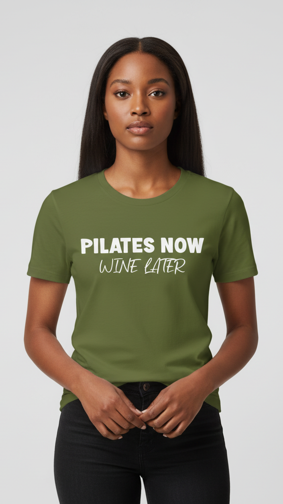 "Pilates Now Wine Later" Playful T-shirt