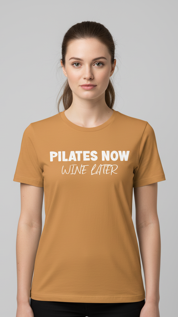 "Pilates Now Wine Later" Playful T-shirt