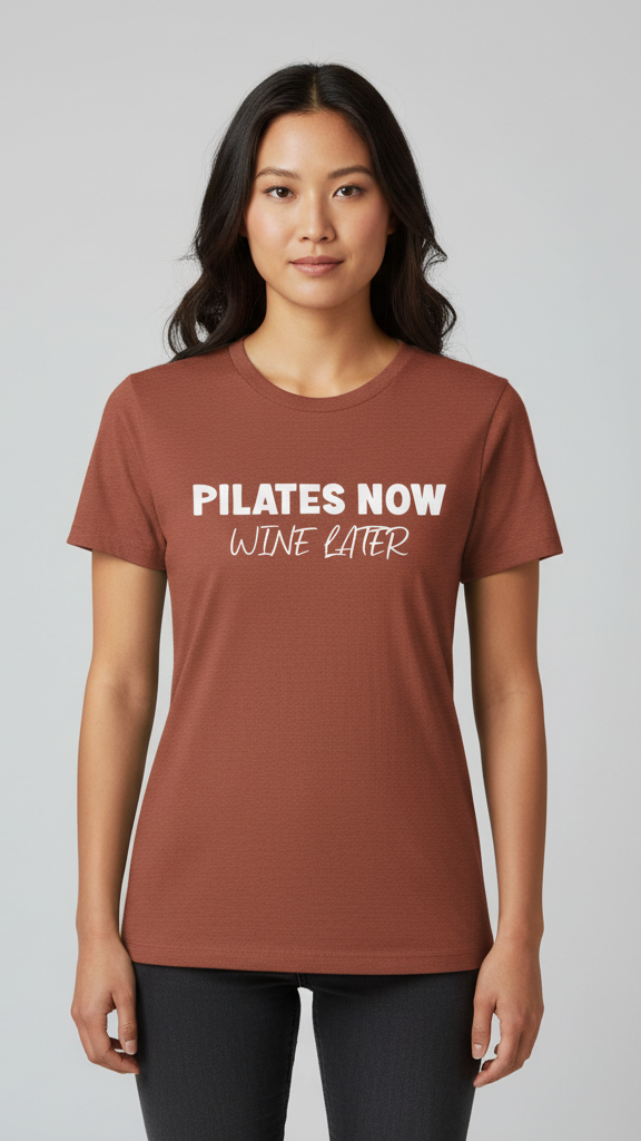 "Pilates Now Wine Later" Playful T-shirt