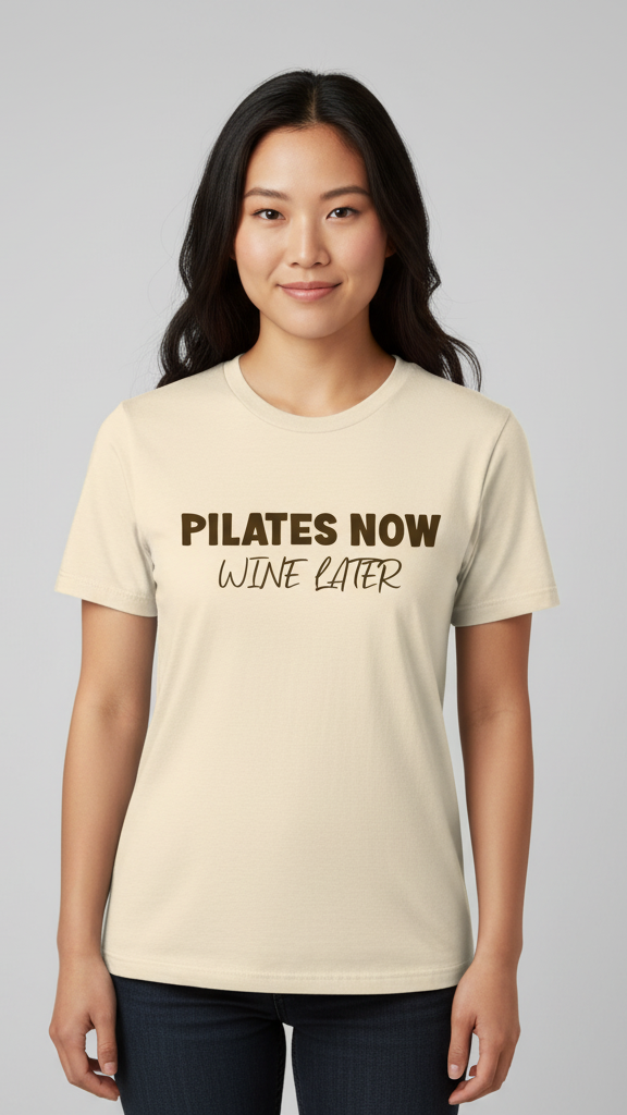 "Pilates Now Wine Later" Playful T-shirt