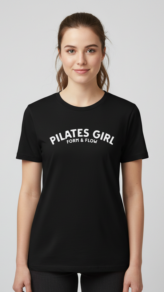 "Pilates Girl Form & Flow" Curved Script T-shirt