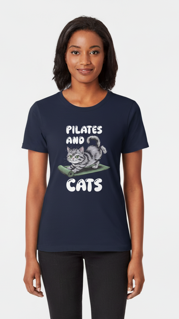 "Pilates And Cats" Whimsical Cat Graphic T-shirt